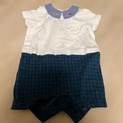 サイズ不明 ファミリア 襟付きロンパース 半袖 チェック柄 ブルーのサムネイル
