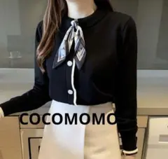 COCOMOMO スカーフ付き長袖ニットプルオーバー セーター