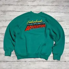 USA製 スウェット L 父の日 アドベンチャー 緑　ゆるダボビッグシルエット