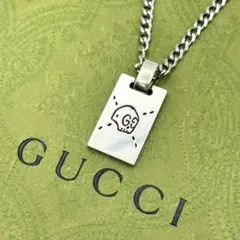 GUCCI グッチ GG スカル ドクロ ゴースト ネックレス シルバー925 美品】グッチ ゴースト スカル GG ネックレス シルバー ブラック