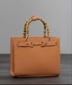 オレンジレザー ハンドバッグ バンブーハンドル