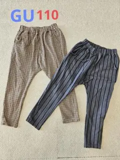 千鳥格子柄とストライプの長ズボン2枚セット