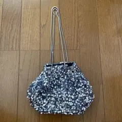 【美品】シルバー スパンコール パーティーバッグ