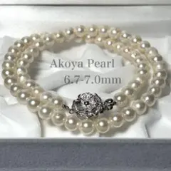 【テリ強】あこや真珠　パールネックレス　6.7-7.0mm　43cm ホワイト系
