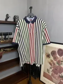 90‘s TOMMY HILFIGER ストライプ かのこ ポロシャツ Lサイズ