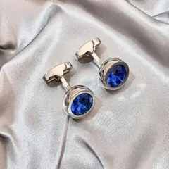 美品✨大粒 クリスタル カフスボタン ブルー ネジ式 セパレートタイプ