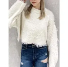 モヘアタッチシャギーショートニットトップス
