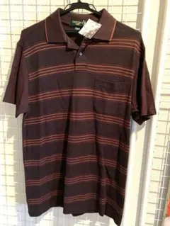 新品未使用クロコダイル　ダークブラウン ストライプ ポロシャツ　M