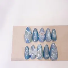 現品ネイルチップ ジュビリーブルー ショートバレリーナ 青色 水色