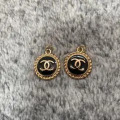 CHANEL ビンテージボタンチャーム ブラックゴールド20mm刻印有り2個