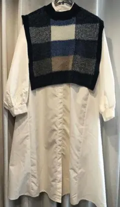 BEAMS HEART ニットベスト シャツワンピース (セットアイテム)
