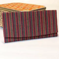 和柄 縦縞 札入れ 薄型 財布 民芸調 ストライプ