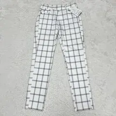 ◆【新品】BBジーンズ　チェック柄　スキニーパンツ　ウエストゴム　コットン　白