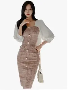 グラシア ツイード スクエアネック ツイードワンピース M オフィスワンピ