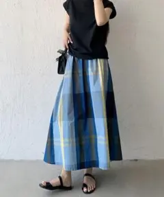 フレアスカート Aライン ロングスカート マキシ丈 体型カバー チェック柄