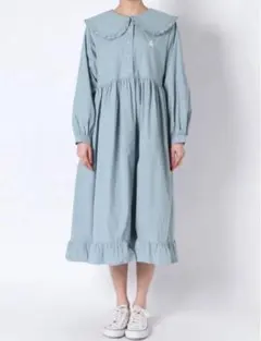 merry jenny フリルカラーシャツワンピース（ブルー）
