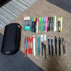 文房具セット ボールペン 蛍光ペン 20本以上　ペンケース付き