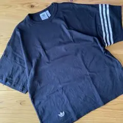 adidas アディダス ロゴ刺繍 オーバーサイズTシャツ ユニセックス M 黒