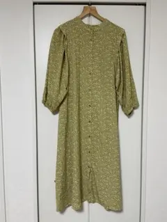 ♡小花柄シャツワンピース 2ウェイ 長袖 オリーブグリーン L♡