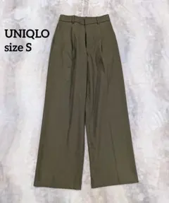 【美品】UNIQLO タックワイドパンツ　オリーブ　プリーツ入り