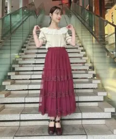 an another angelusレース 切替 チュール ティアード スカート