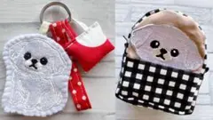 ここ様 リクエスト 2点 ハンドメイド　刺繍　ペキニーズ　キーホルダー　ポーチ
