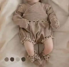 韓国子供服　ブラウン　セットアップ　ヘアバンド付き　60サイズ