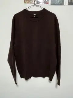 美品ユニクロ ウォッシャブルミラノリブクルーネックセーター ダークブラウン XL