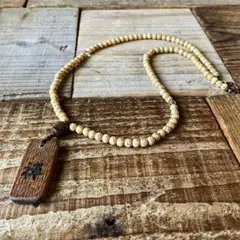 《奉仕価格出品》-古材木札(禅) ミニマーラー　星月菩提樹数珠数珠型ネックレス
