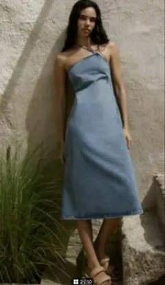 美品　ZARA アシンメトリーデニムキャミワンピース