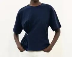 zara ヘビーコットンアップリケTシャツ ネイビー Sのサムネイル