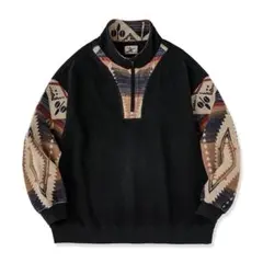 ナバホ柄コンビ　ハーフジップポーラーフリースプルオーバースウェット