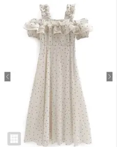 ドット柄フリルオフショルダーフレアロングワンピース[ru1165] アイボリー