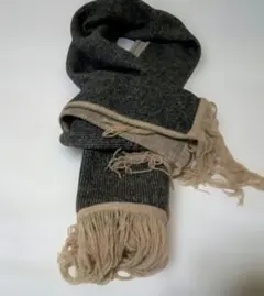 グレー フリンジ付き ニットマフラー