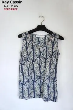 【良品/涼感】レイカズン ひんやり薄手ストレッチ小鳥ボタニカル総柄タンクトップFのサムネイル