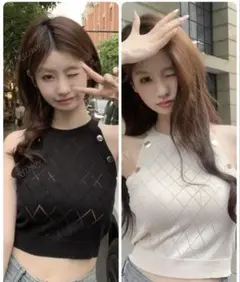 SHEIN ホルターネックノースリーブニット　ダイヤモンド柄　2色セット