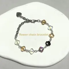618.ハンドメイド　キラキラフラワー　ブレスレット　ガラスビーズ　チェーン
