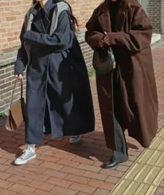 COURO 3WAYネックウールライクオーバーコート ネイビー