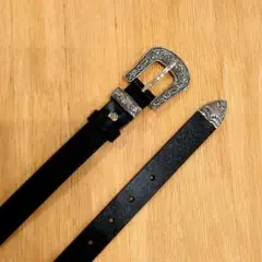 牛革 ウエスタンベルト アメカジ ナローベルト レザー ベルト ブラック