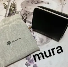 mura 二つ折りラウンドファスナー財布　ブラック×ピンクベージュ　美品のサムネイル