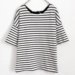 ジェイエフレディメイド　カットソー　後ろリボン　麻混　リネン　白　黒　F 半袖のサムネイル