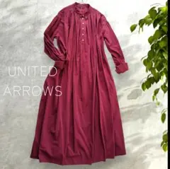 コットン100％ ギャザー ロングワンピースワインレッド 大きめサイズ