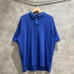 送料無料 USA古着 ポロ ラルフローレン ポロシャツ ロゴ刺繍 青 Lサイズ
