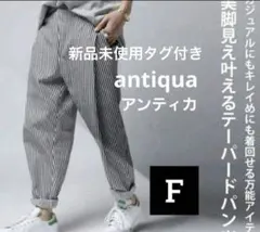 【新品未使用】antiqua ストライプ テーパードパンツ F