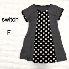【スウィッチ】チュニック 半袖 切替 ドット柄 体型カバー グレー Fのサムネイル