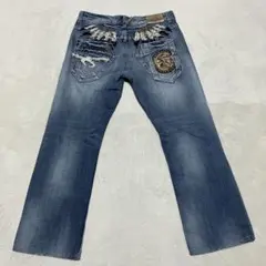 RED PEPPER 32 Y2K ギャル男 スタッズ フェザー 刺繍 ダメージ