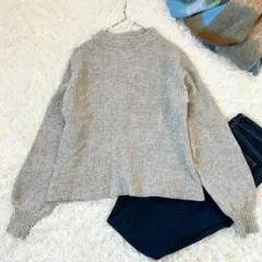 グリーンレーベルリラクシング　長袖　ニット　ラメ　ハイネック　グレー　ウール混