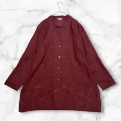 ミゼール＊長袖ブラウス　羽織　カットワーク刺繍　透け感　上品　ボルドー　Lのサムネイル