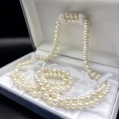【テリ強✨】本真珠 ネックレス パール ロング 2連　6.2〜7.5mm