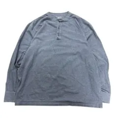 ヘンリーネック　ロングスリーブ　無地　ネイビー系　古着　7Aa
